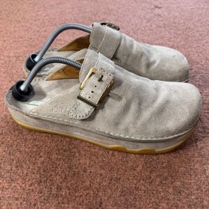 Earth Kalso Plateau Khaki Suede Clogs Mens 11.5 Negative Heel Buckle Mules Shoes
